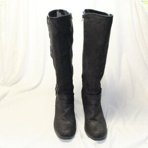 Rampage Size 11M Black Faux Nubuck PRAISE Knee High Block Heel Side Zip Boot